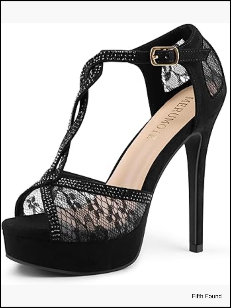Women's Peep Toe Platform Stiletto Heels Rhinestone Prom Shoes
